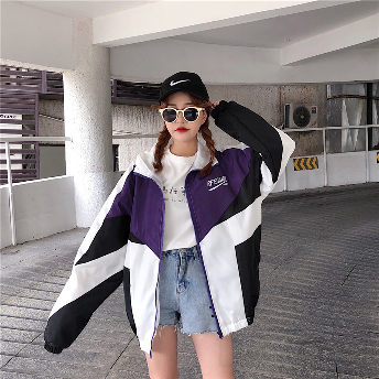 【人気ファッション】韓国の通販ストリート系 春夏 スタンドネック ジッパー 切り替え 配色 ジャケット