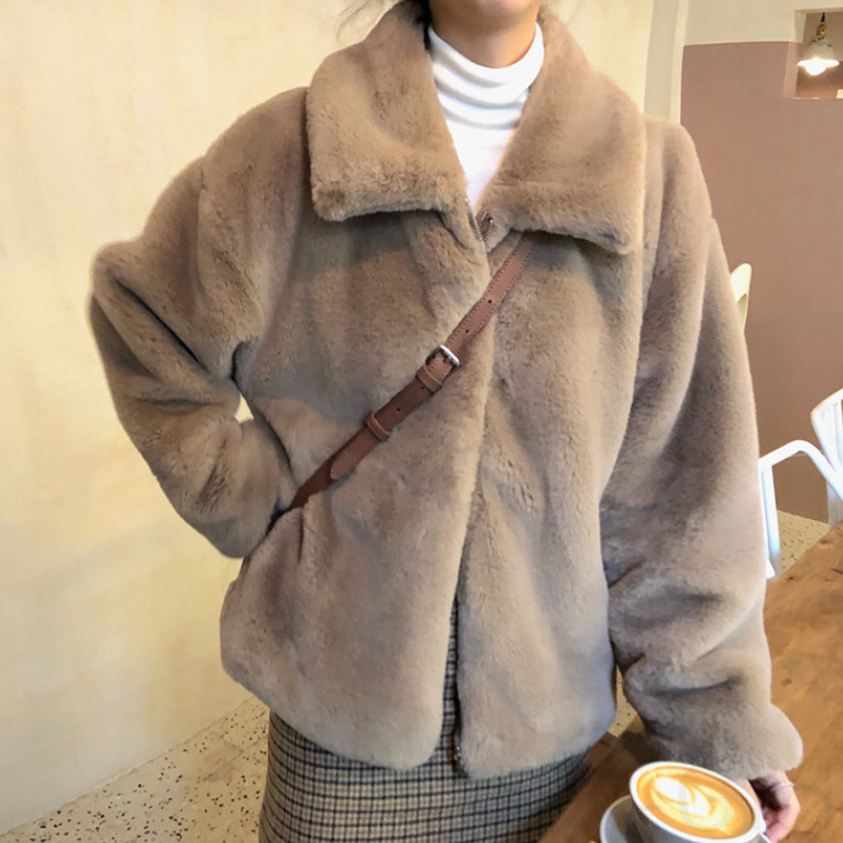 シンプル定番韓国系折り襟無地綿コート