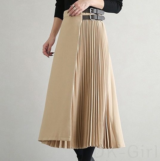 シンプルファッション定番ギャザー飾りハイウエストプリーツスカートスカート