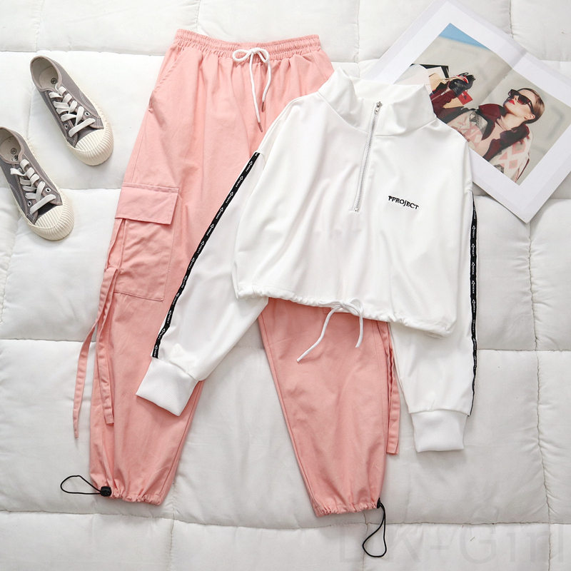 ホワイト/シャツ+ピンク/カジュアルパンツ