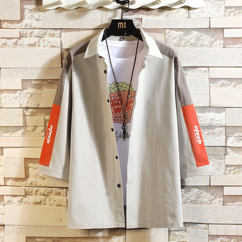 ポリエステル七分袖シンプルカジュアル一般一般春夏折り襟シングルブレストアルファベット配色ボタンアウター
