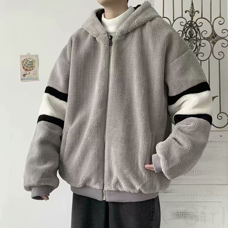 【トレンドアイテム SNSで大騒ぎ】シンプル ファッション 韓国系 冬 フード付き ジッパー 配色 ストライプ柄 アウター