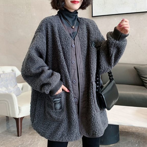 羊羔毛外套女秋冬装2020新款韩版宽松显瘦欧货大码保暖羊羔绒大衣