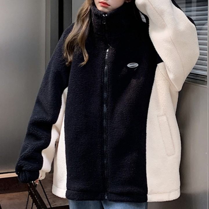 【個性的なデザイン】韓国風ファッション カジュアル スウィート 学園風 キュート ショート丈 スタンドネック ジッパー 配色 綿コート