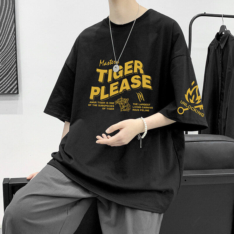  半袖 ファッション カジュアル 韓国系 一般 一般 ラウンドネック プルオーバー プリント アルファベットTシャツ・POLOシャツ