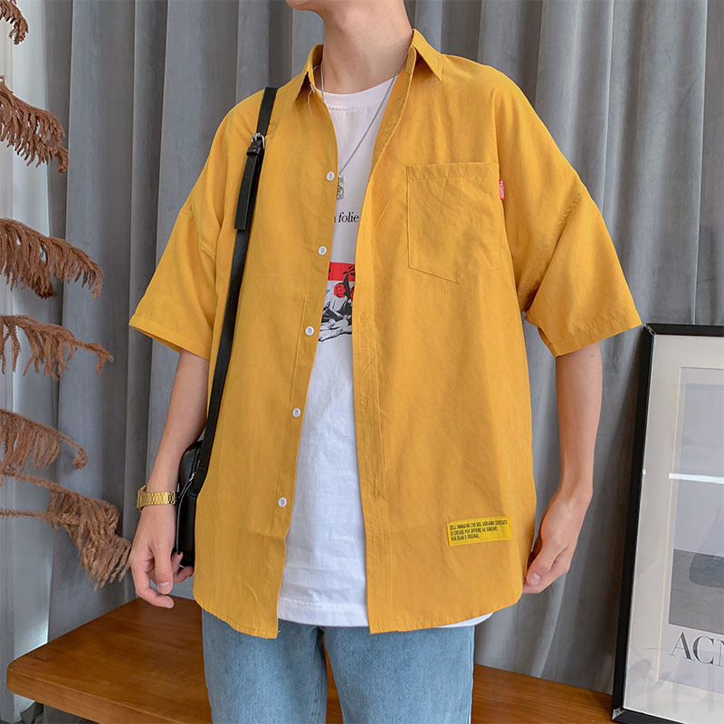  シンプル ファッション カジュアル 通勤/OL 韓国系 フェミニン   POLOネック ボタン 無地 ボタン 五分袖シャツ