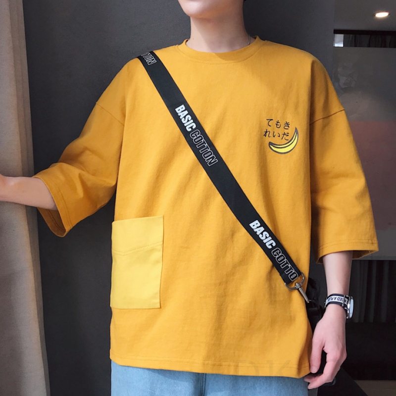  プルオーバー シンプル 無地 ラウンドネック   七分袖 Tシャツ・POLOシャツ韓国 通販 メンズ ファッション