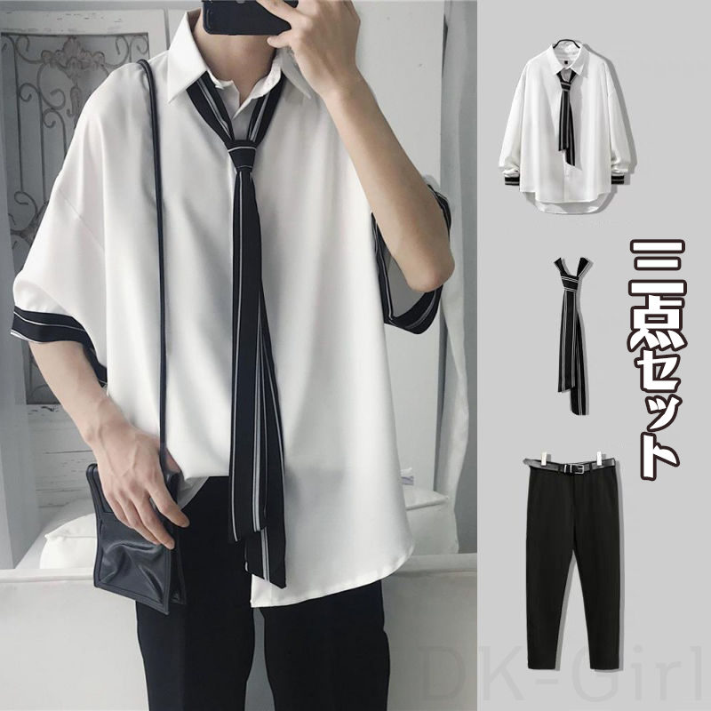 ホワイト/シャツ＋ブラック/パンツ+ネクタイ