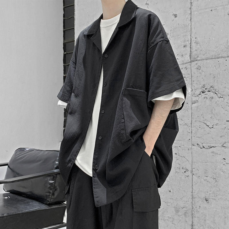  ポリエステル 半袖 シンプル ファッション   折り襟 シングルブレスト ホワイト ブラック 無地 ボタンカーディガン