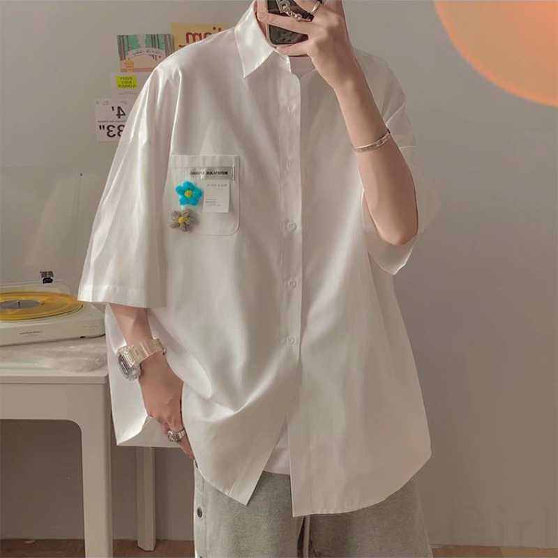 ポリエステル半袖ファッション韓国系一般一般夏折襟シングルブレストホワイトグリーンブループリント20~40代無地カーディガン