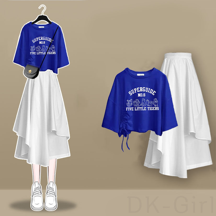 ブルー/Tシャツ＋ホワイト/スカート