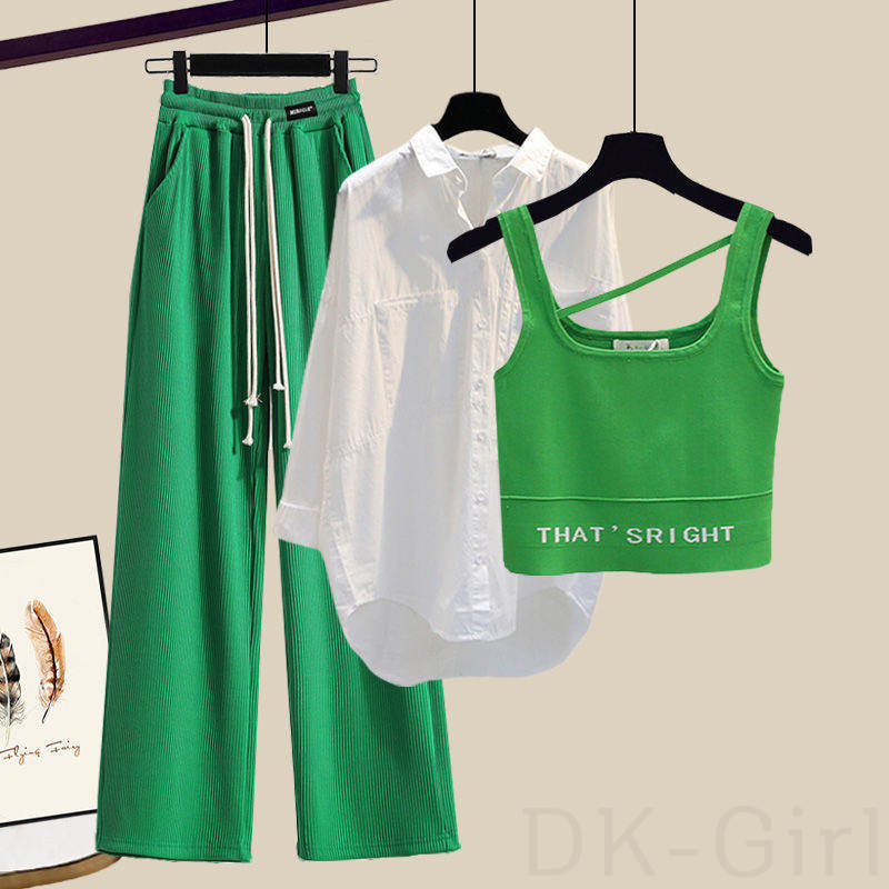 ホワイト/シャツ+グリーン/パンツ