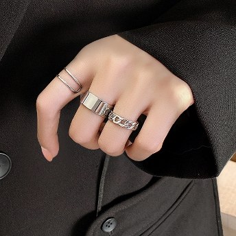 【3点セット】韓国コーデ 幾何模様 シンプル 定番 サークル 真鍮 アクセサリー ファッション 小物 リング 指輪 シルバー