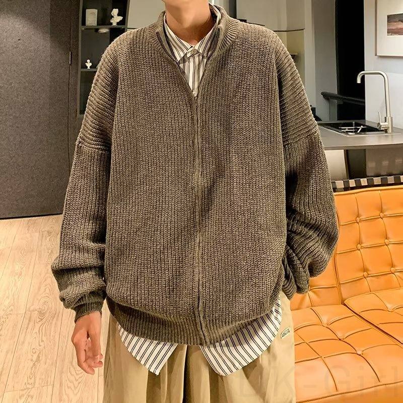  長袖 シンプル 一般 一般 スタンドネック ジッパー 無地 なしセーター