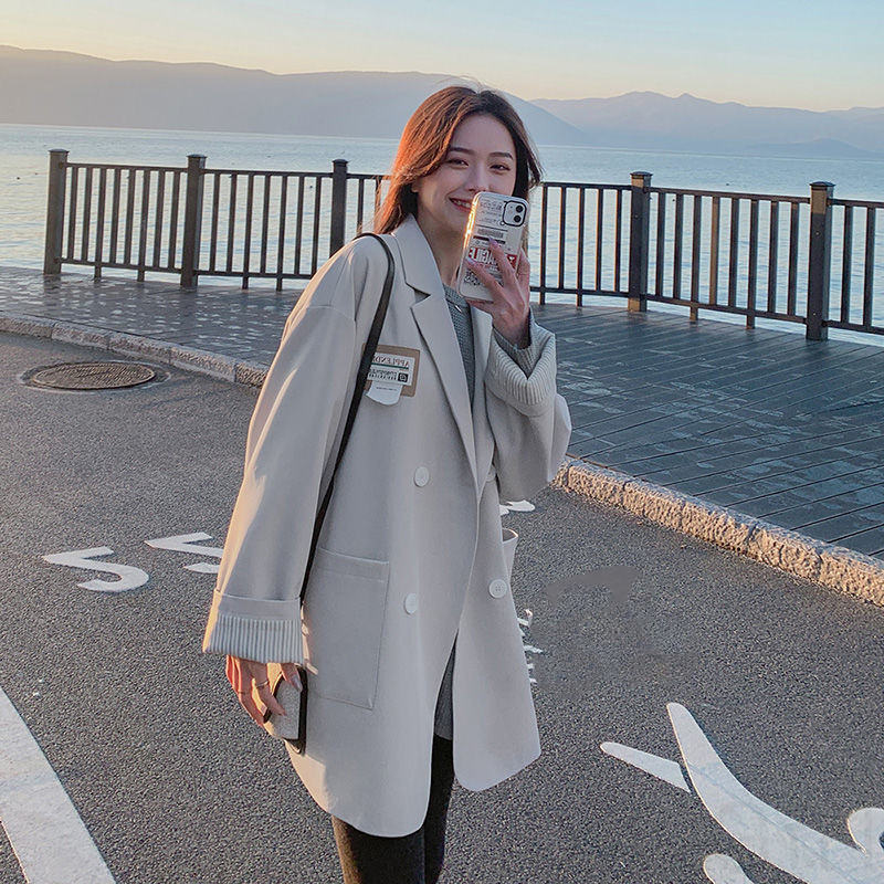 長袖 ファッション 韓国系 一般 一般 折襟 シングルブレスト 無地 ボタン ポリエステルショート丈コート・ジャケット