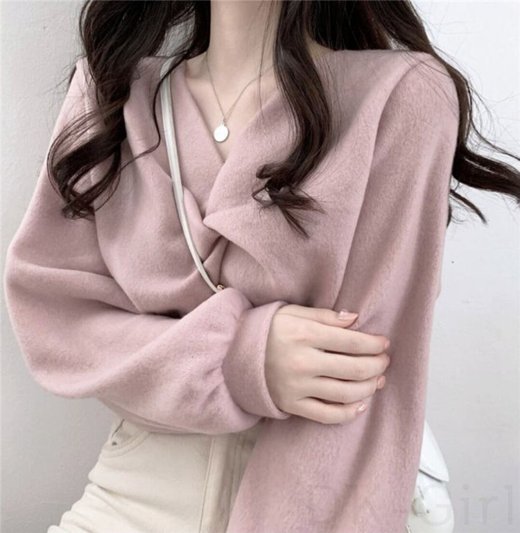 長袖 ファッション 通勤/OL スウィート 韓国系 一般 一般 Vネック プルオーバー 無地 なしセーター・カットソー