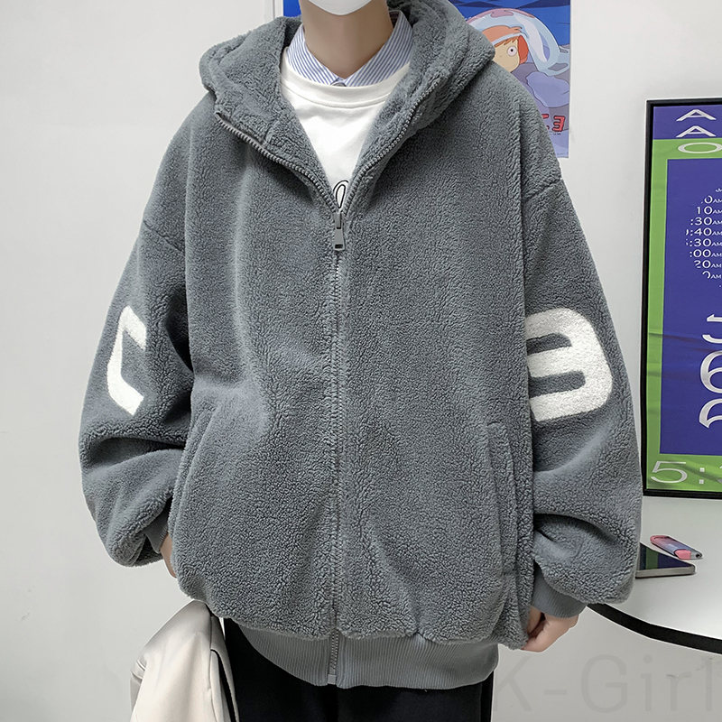 その他長袖シンプルファッションカジュアル定番韓国系フード付きジッパーアルファベット配色なし綿コート・ダウンジャケット