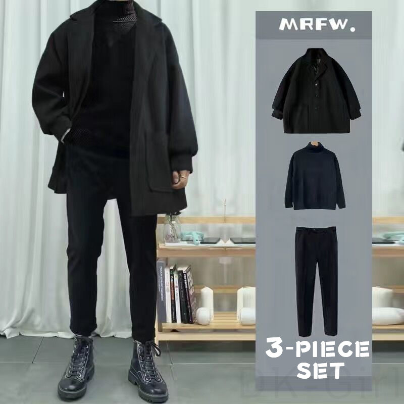 ブラック/コート+ブラック/セーター+ブラック/パンツ