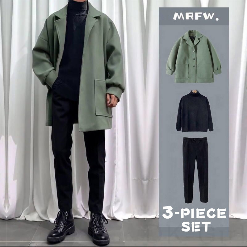 グリーン/コート+ブラック/セーター+ブラック/パンツ