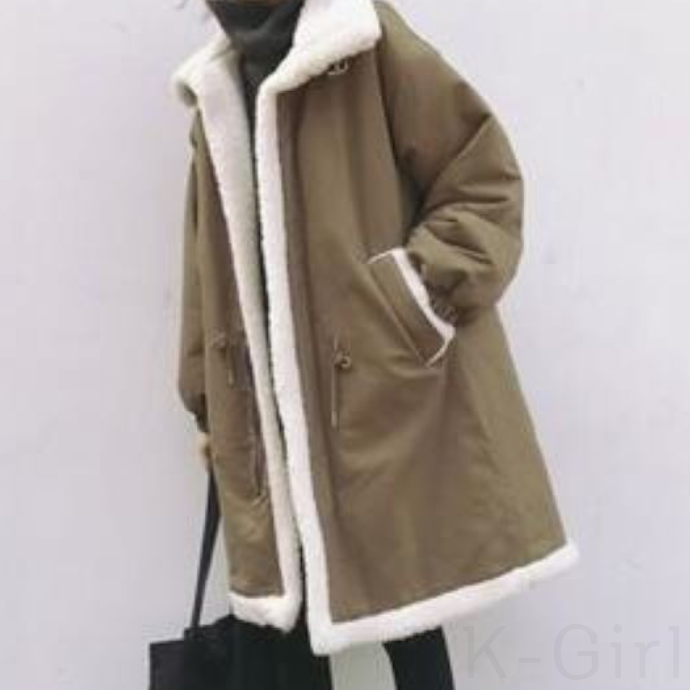  長袖 シンプル カジュアル 一般 冬 スタンドネック ジッパー ファスナー 配色 中長 ポリエステル綿コート