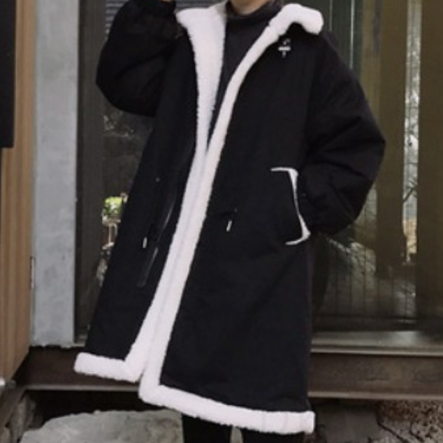  長袖 シンプル カジュアル 一般 冬 スタンドネック ジッパー ファスナー 配色 中長 ポリエステル綿コート