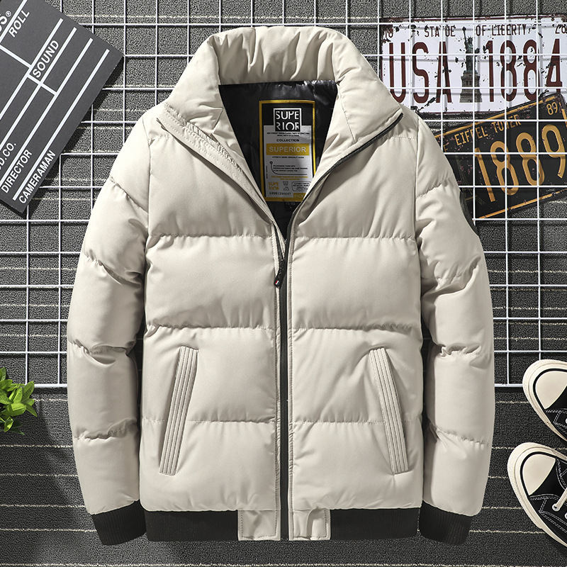  長袖 シンプル ファッション 一般 一般 冬 秋 折り襟 ジッパー 切り替え 配色 ポリエステル綿コート・ダウンジャケット