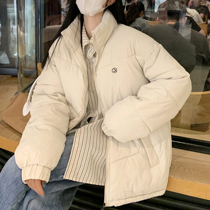 長袖ファッション通勤/OLスウィート韓国系スタンドネックジッパーファスナー無地アンプルライン防寒綿コート