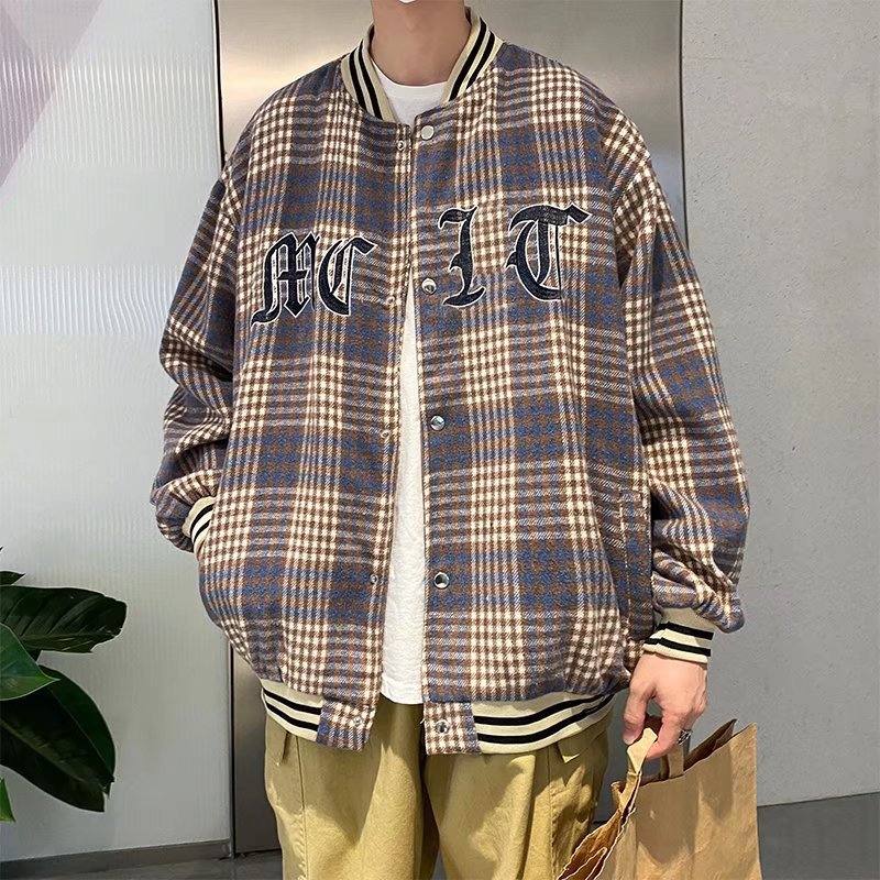カーディガン メンズ 長袖 シンプル ファッション カジュアル 定番 韓国系 一般 一般 スタンドネック シングルブレスト アルファベット チェック柄 なしジャケット