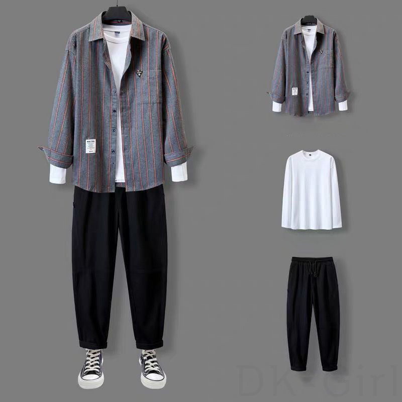 グレー/シャツ＋ホワイト/Tシャツ+ブラック/パンツ