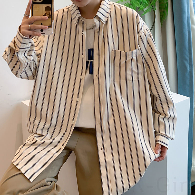 カジュアルシャツ メンズ 長袖 春秋 シンプル ファッション ストライプ柄 なし カジュアル その他 韓国系 一般 定番 折り襟 一般シャツ