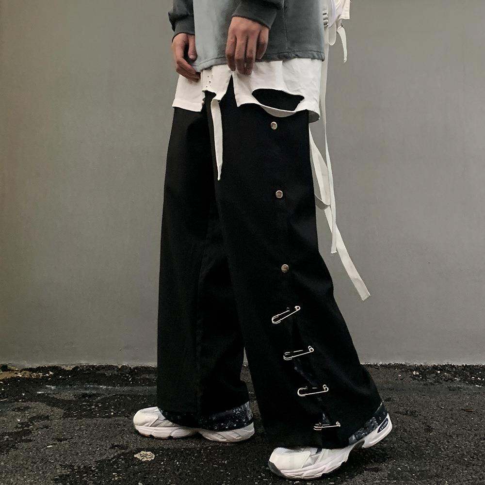 春ファッションズボン メンズ ストリート系 韓国系 レギュラーウエスト ロング丈 無地 ボタンカジュアルパンツ