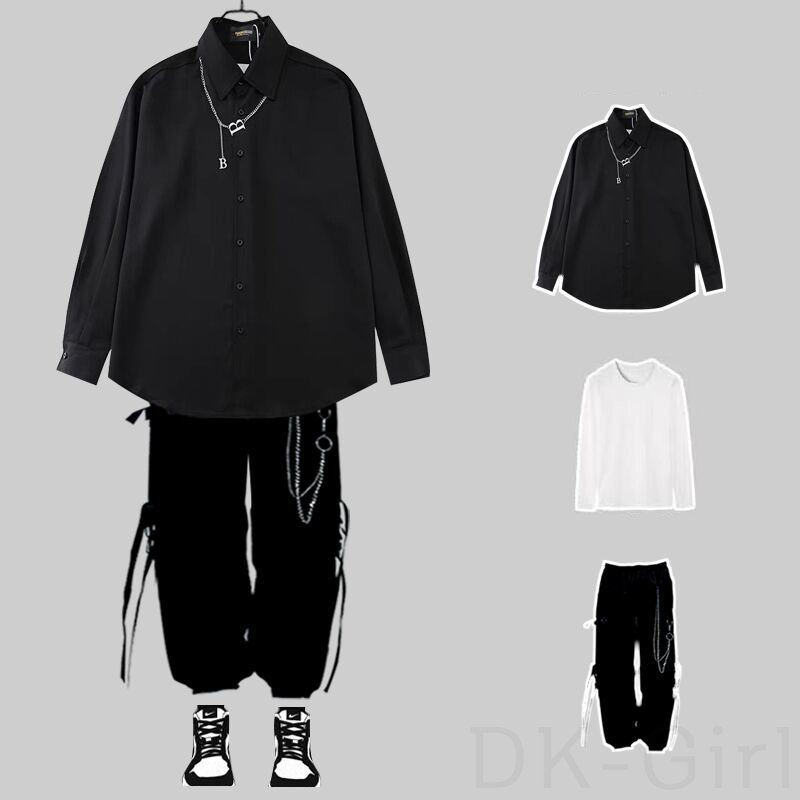 ブラック/シャツ＋ブラック/カジュアルパンツ