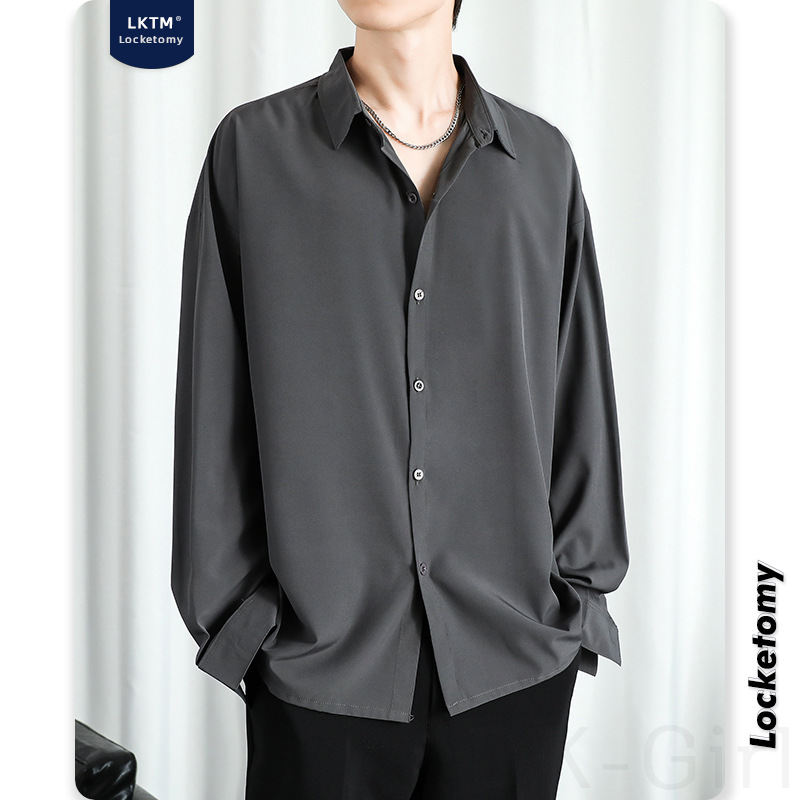 シャツ メンズ長袖 ファッション 韓国系 一般 ショート丈 折り襟 シングルブレスト 無地 なしシャツ