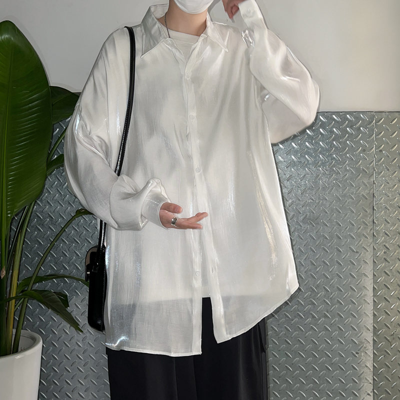  長袖 シンプル ファッション カジュアル ストリート系 韓国ファッション オシャレ 服 一般 春 服 夏 服 POLOネック ボタン 無地 ボタン ポリエステル メンズシャツ