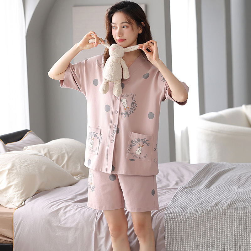  半袖 韓国ファッション オシャレ 服 一般 春夏 シングルブレスト 切り替え プリント 綿 なし なし なし なし レディースパジャマ