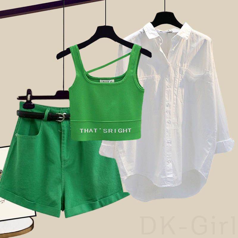 グリーン/タンクトップ+ホワイト/シャツ+グリーン/パンツ