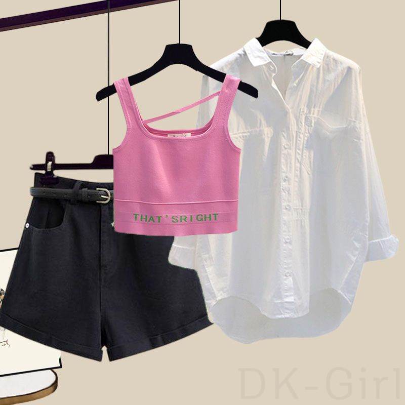 ピンク/タンクトップ+ホワイト/シャツ+ブラック/パンツ