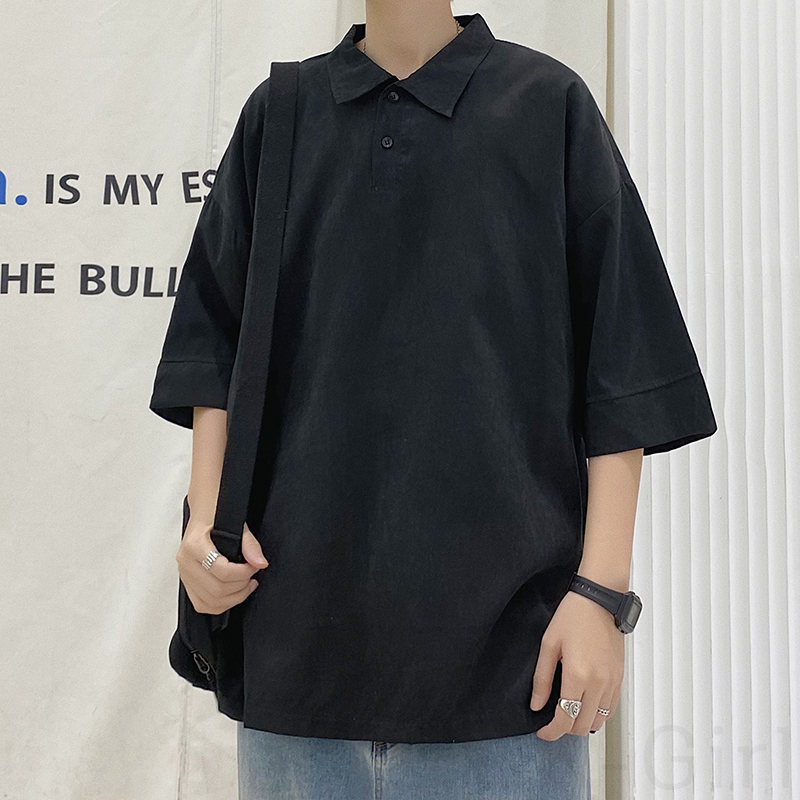 シンプルファッションカジュアル韓国ファッション オシャレ 服一般一般夏 服POLOネックプルオーバー無地ボタンメンズTシャツ・POLOシャツ