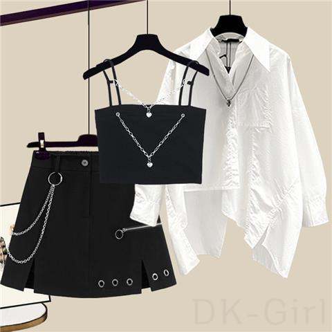 ホワイト/シャツ+ブラック/キャミソール+ブラック/スカート