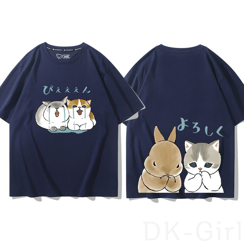 可爱兔子趣味萌宠猫猫咪男女学生情侣短袖T恤纯棉新款百搭半截袖