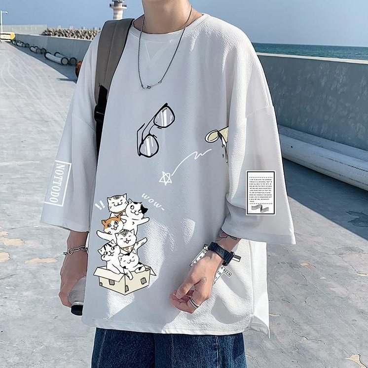 Tシャツ・POLOシャツキレカジシンプルプリント夏 服半袖ラウンドネック韓国ファッション オシャレ 服プルオーバーコットンカートゥーン一般