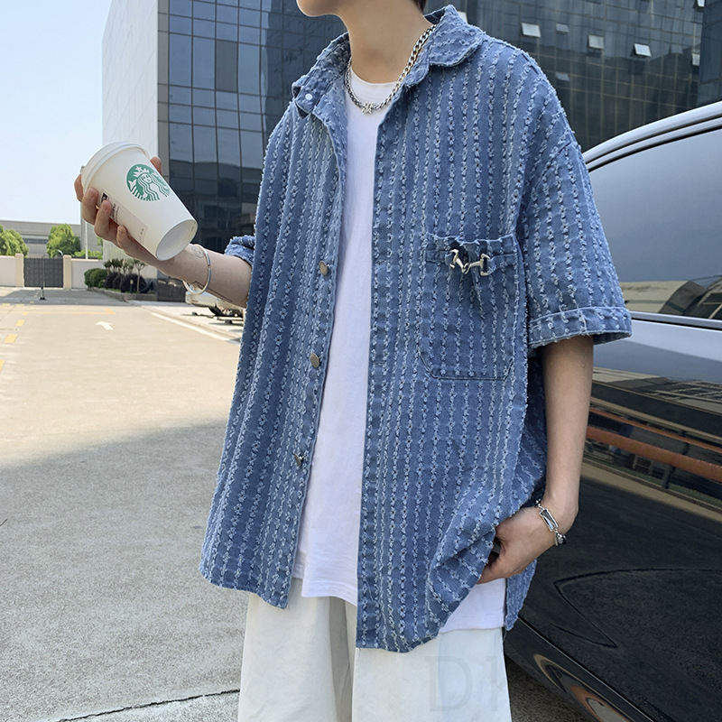 カーディガン 韓国ファッション オシャレ 服 シンプル ストリート系 夏 服 メンズ ポリエステル 半袖 一般 一般 折り襟 ボタン ボタン 無地