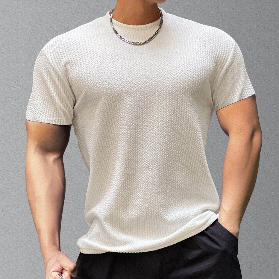 Tシャツ・POLOシャツシンプル韓国ファッション オシャレ 服メンズポリエステル半袖ラウンドネックプルオーバーベージュホワイトグリーンブラックグレーなし無地