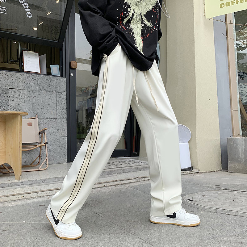 カジュアルパンツストリート系韓国ファッション オシャレ 服シンプルファッションカジュアルポリエステルなしレギュラーウエストアンクル丈（9分丈）配色ストライプ柄