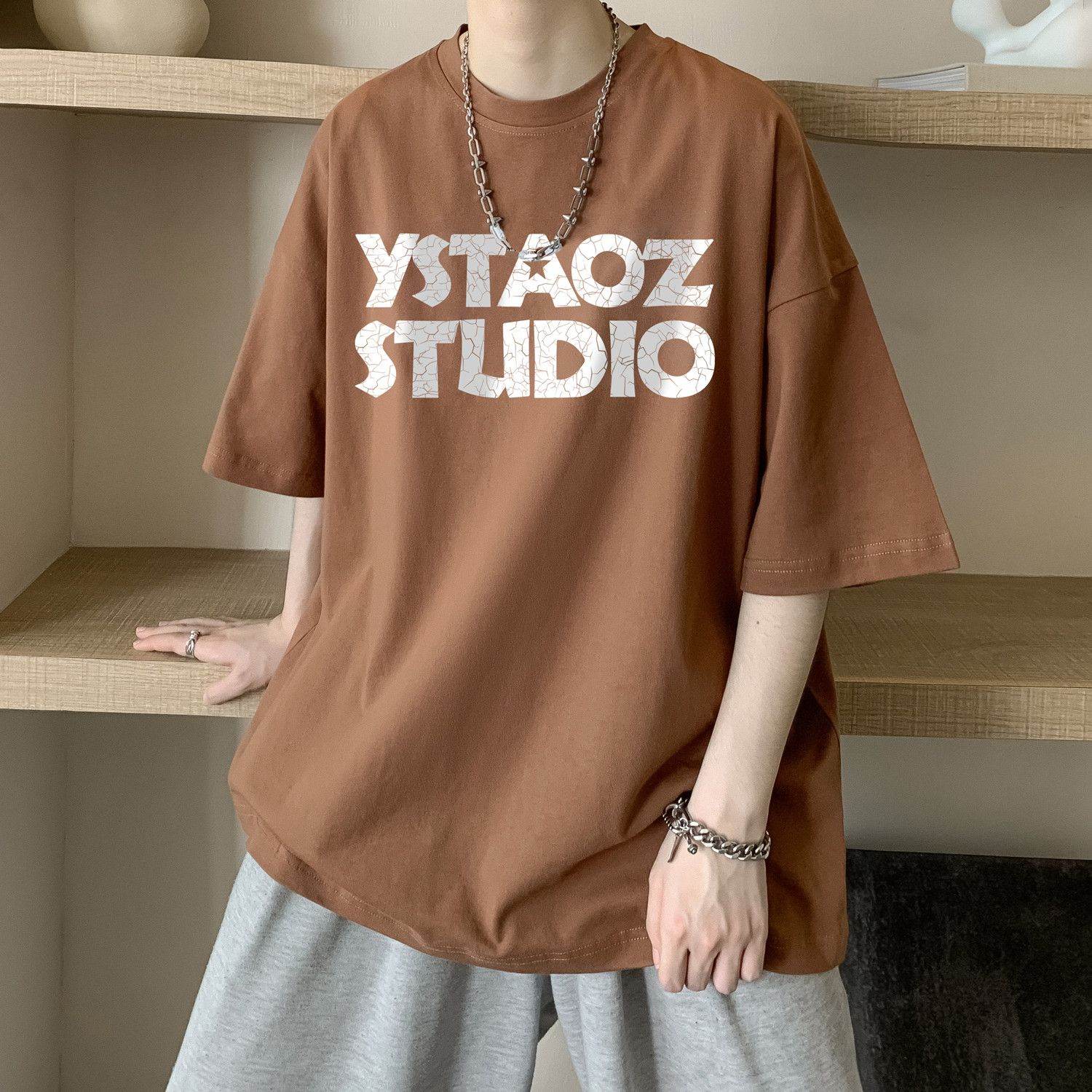 Tシャツ・POLOシャツ 夏 服 ラウンドネック プリント アルファベット 五分袖 プルオーバー ファッション