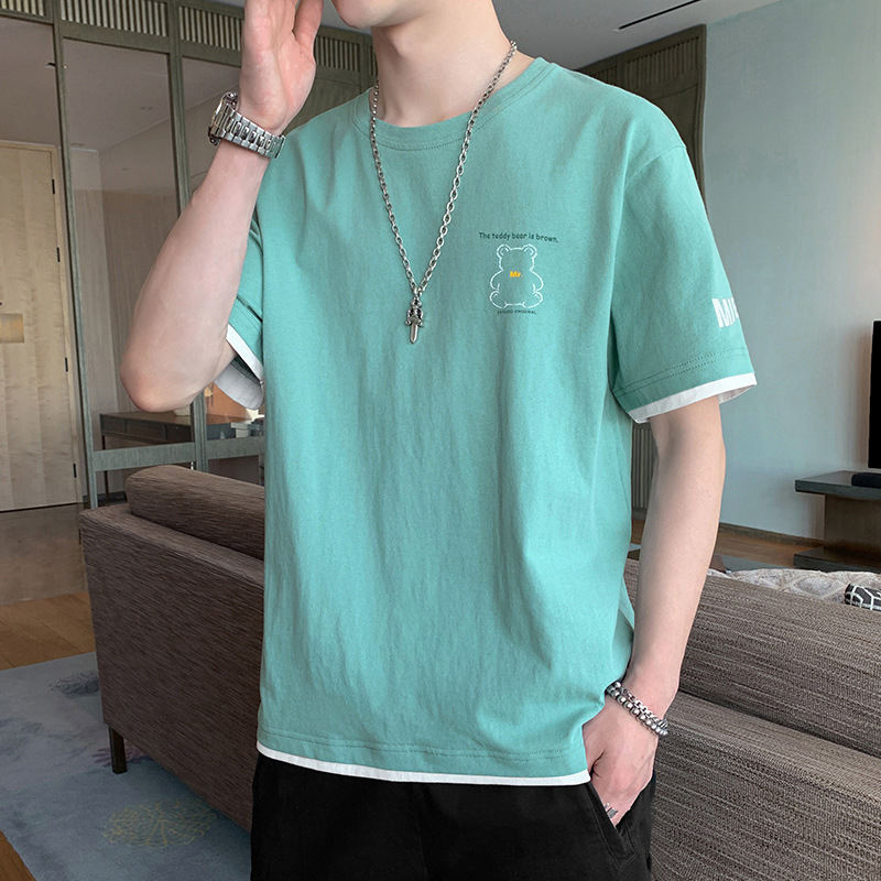 Tシャツ・POLOシャツ 半袖 ポリエステル 韓国ファッション オシャレ 服 プルオーバー なし 一般 シンプル 夏 服 一般 配色 ラウンドネック