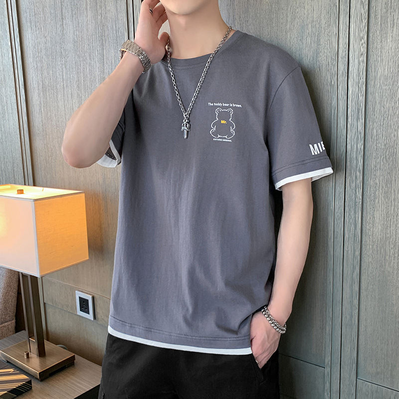 Tシャツ・POLOシャツ 半袖 ポリエステル 韓国ファッション オシャレ 服 プルオーバー なし 一般 シンプル 夏 服 一般 配色 ラウンドネック
