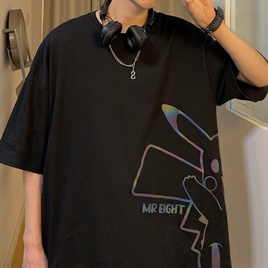 Tシャツ・POLOシャツ半袖ポリエステルプリント韓国ファッション オシャレ 服ラウンドネックモード夏 服一般プルオーバーシンプルカートゥーン