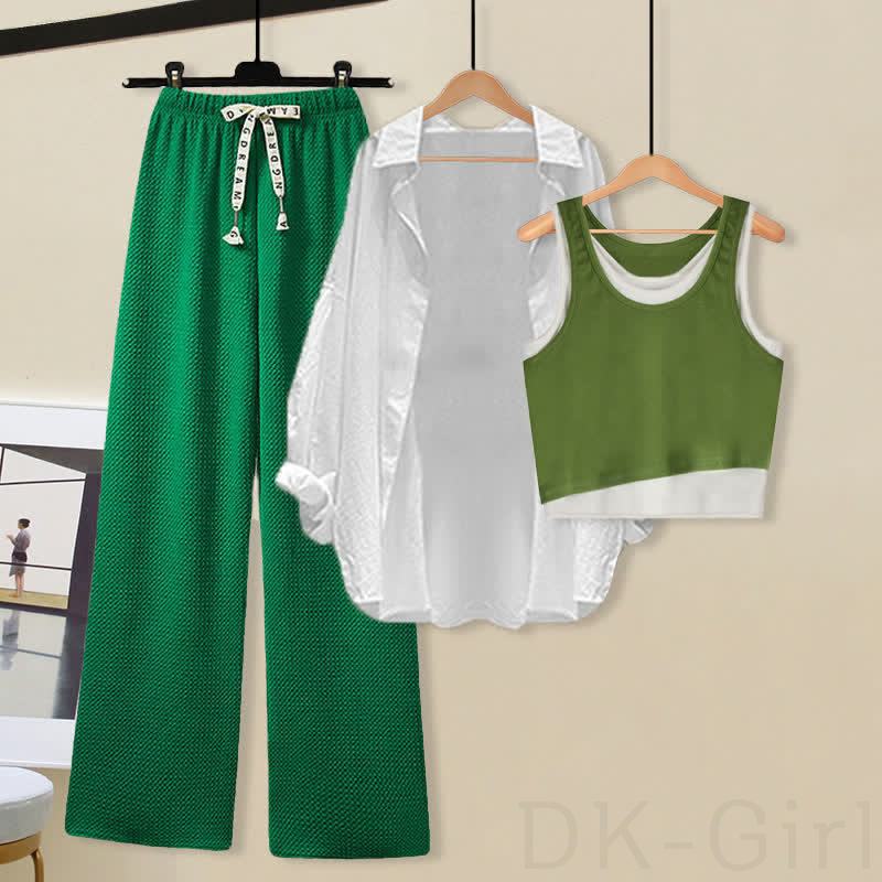 グリーン/タンクトップ＋ホワイト/シャツ＋グリーン/パンツ