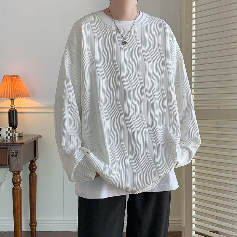 Tシャツ・POLOシャツ 韓国ファッション オシャレ 服 シンプル オールシーズン メンズ その他 長袖 一般 一般 ラウンドネック プルオーバー 切り替え 無地
